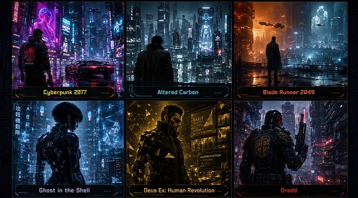 Cyberpunk 2077 Altered Carbon Blade Runner 2049 Ghost in the Shell Deus Ex Human Revolution Dredd