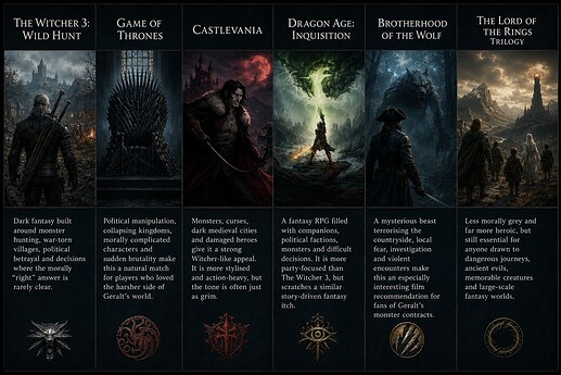 The Witcher 3 Wild Hunt Game of Thrones Castlevania Dragon Age Inquisition Brotherhood of the Wolf The Lord of the Rings