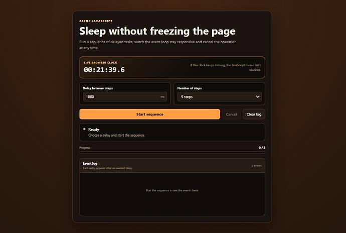 ASYNC JAVASCRIPT Sleep without freezing the page