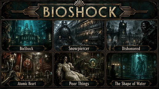 BioShock Snowpiercer Dishonored Atomic Heart Poor Things The Shape of Water