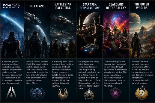 Mass Effect The Expanse Battlestar Galactica Star Trek Deep Space Nine Star Trek Deep Space Nine Guardians of the Galaxy The Outer Worlds